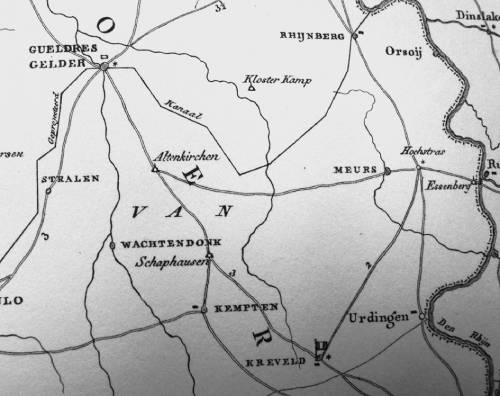 De route van Geldren naar Krefeld